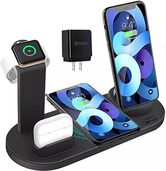 15W 6-in-1 Fast Wireless Charging Dock Station for iPhone, AirPods, and Apple Watch