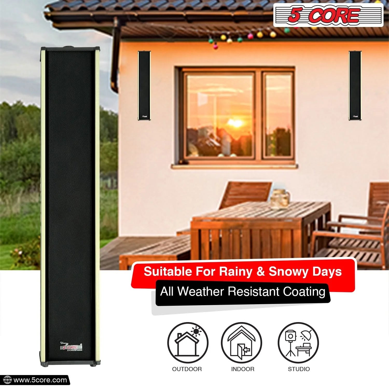 5Core Outdoor Speakers Stereo in Wall 300W Peak Passive Home Audio System