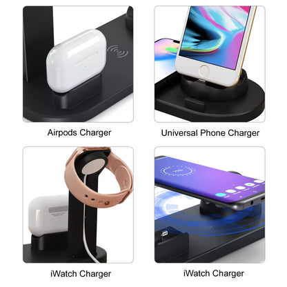 15W 6-in-1 Fast Wireless Charging Dock Station for iPhone, AirPods, and Apple Watch