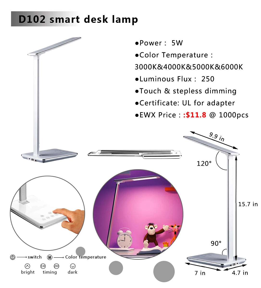 Led Desk Lamp with Wireless Charging and Timer